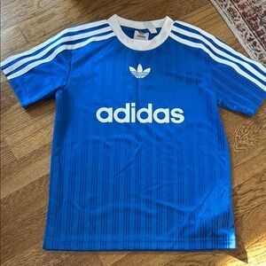 Adidas Blue Tee with White Stripes